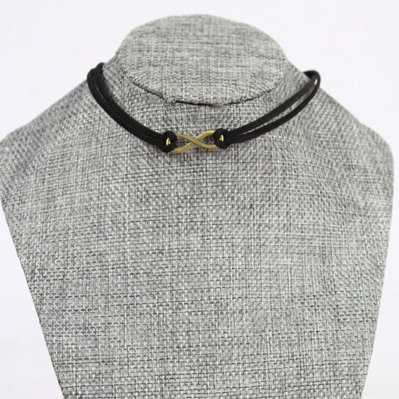 Retro Black Double Suede Infinity Charm Choker - Picture 2 of 3